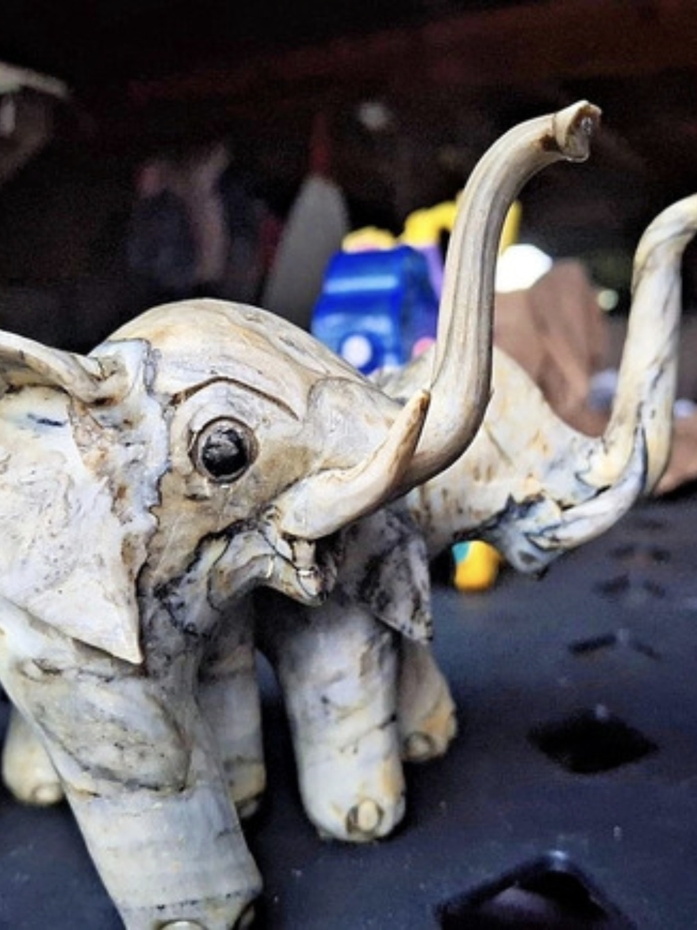 Handcrafted Elephant Sculpture Gray & Blue